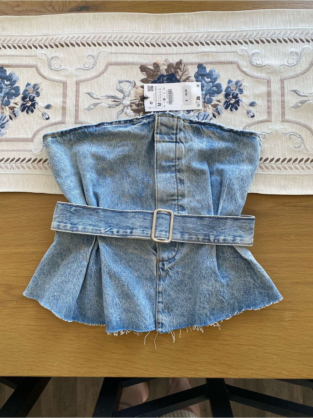 NWT Zara Denim Bandeau Bustier Top with Belt - M